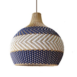 Free shipping to United States, Canada, Australia, New Zealand and Asia.

Serena Blue rattan pendant light. Beautiful coastal chandelier, woven pendant light rattan drop pendants.