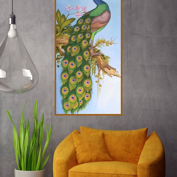 Peinture d'art d'oiseau paon sur acrylique Tendances de décoration d'intérieur d'oiseaux côtiers