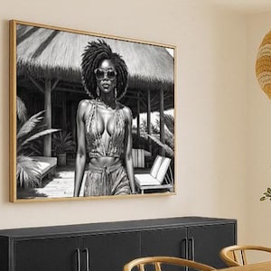 Fashion Illustrations Island Vacation Black and White High Resolution Digital Download Print Wall Art