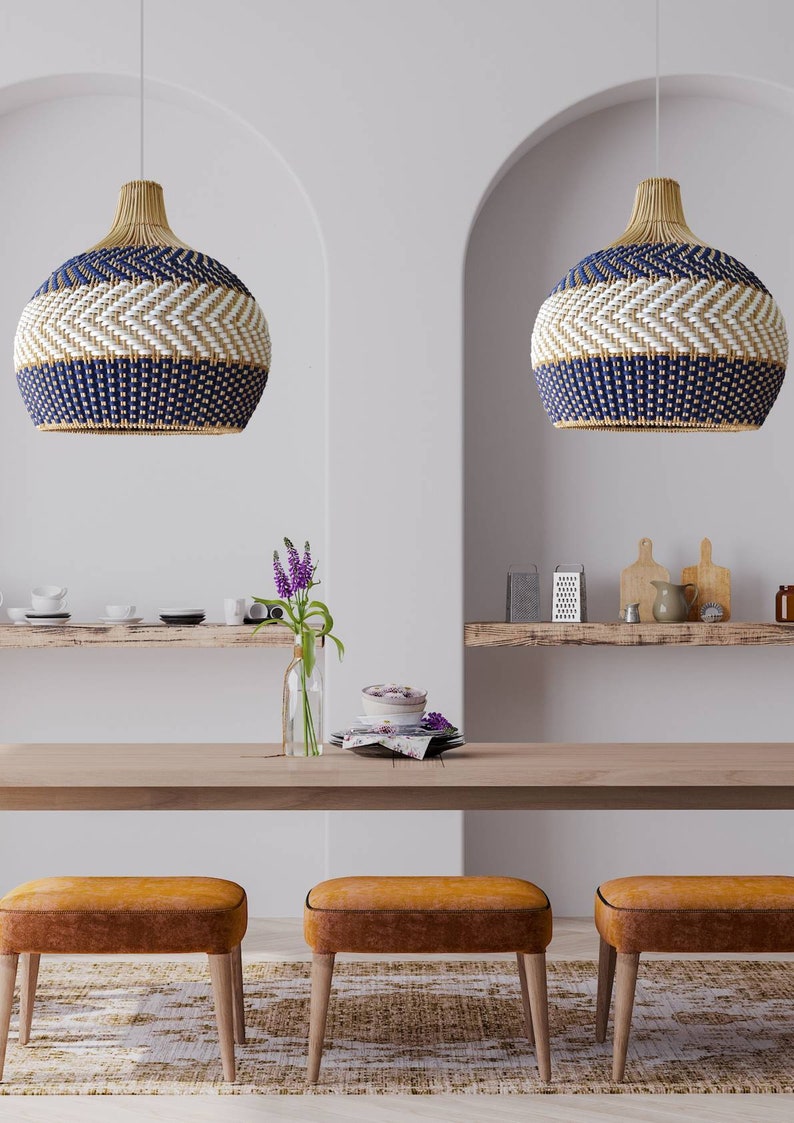 serena blue rattan pendant light