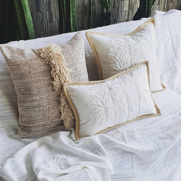 Palmaria Pom and Palm Embroidery Pillowcase Interior Design Trends