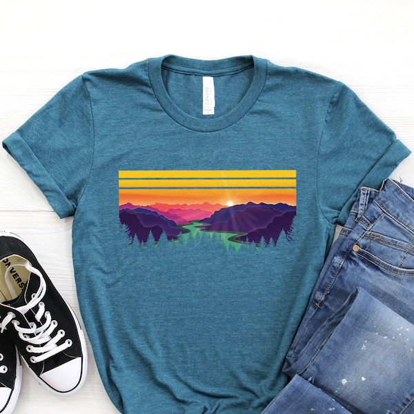 Rainbow Mountains Shirt ∙ Hiking Shirt ∙ Camping Shirt ∙ Nature Shirt ∙ Inspirational Shirt ∙ Retro T-Shirt ∙ Softstyle Unisex Tee