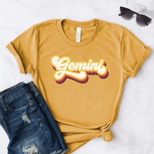 Gemini Shirt Gemini Gifts Gemini Tshirt Zodiac Shirt Astrology Shirt 70s Shirt Horoscope Sign Shirt Softstyle Unisex Tee Heather Mustard