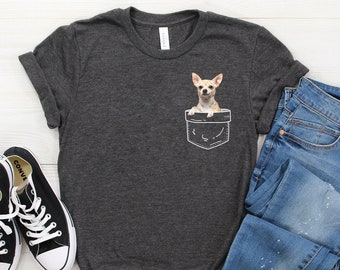 Chihuahua Shirt ∙ Chihuahua T-Shirts ∙ Dog Owner Gift ∙ Fawn Chihuahua Pocket Shirt ∙ Chihuahua Mom ∙ Dog Gift ∙ Softstyle Unisex Tee