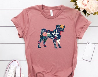 Pug Shirt ∙ Pug Gift ∙ Pug Tshirt ∙ Pug Floral Print ∙ Pug Gifts ∙ Dog Shirt ∙ Dog Floral Shirt ∙ Pug Clothing ∙ Softstyle Unisex Tee