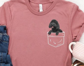 Maglietta tascabile Labradoodle nera, maglietta unisex Softstyle