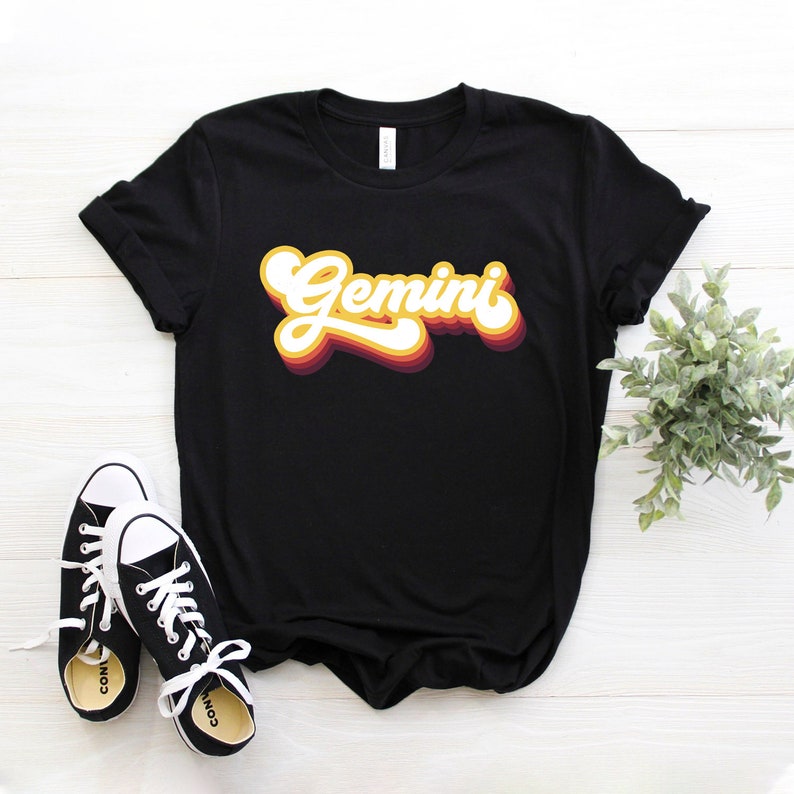 Gemini Shirt Gemini Gifts Gemini Tshirt Zodiac Shirt Astrology Shirt 70s Shirt Horoscope Sign Shirt Softstyle Unisex Tee Black