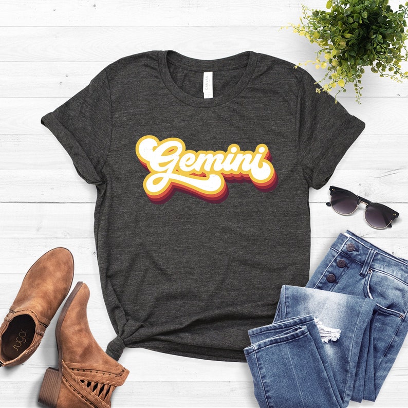 Gemini Shirt Gemini Gifts Gemini Tshirt Zodiac Shirt Astrology Shirt 70s Shirt Horoscope Sign Shirt Softstyle Unisex Tee Dark Heather Grey