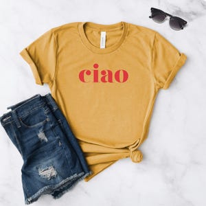 Ciao shirt, Red print, Mustard Shirt