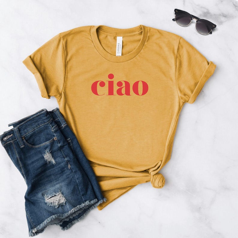 Ciao shirt, Red print, Mustard Shirt