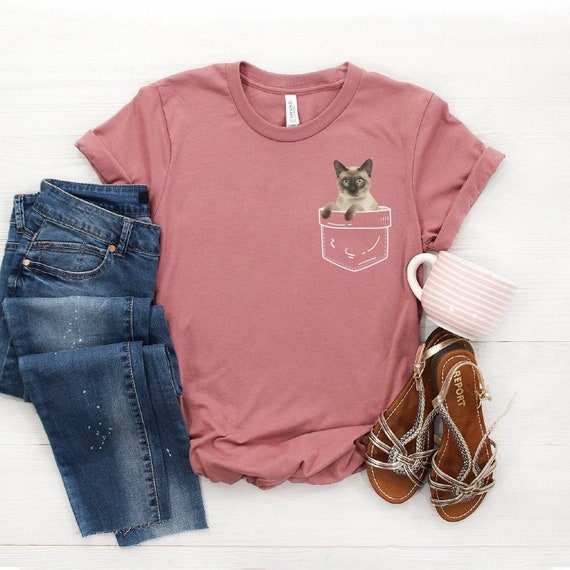Siamese Cat Pocket Shirt, Softstyle Unisex Tee