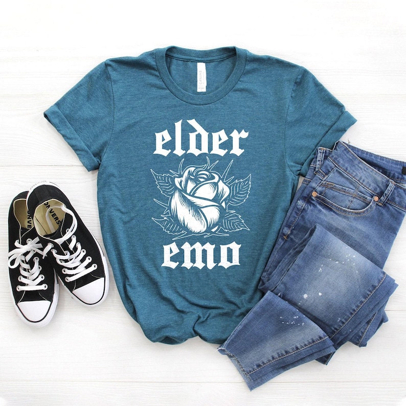 Elder Emo Shirt - Rose Graphic Softstyle Unisex Tee Heather Teal