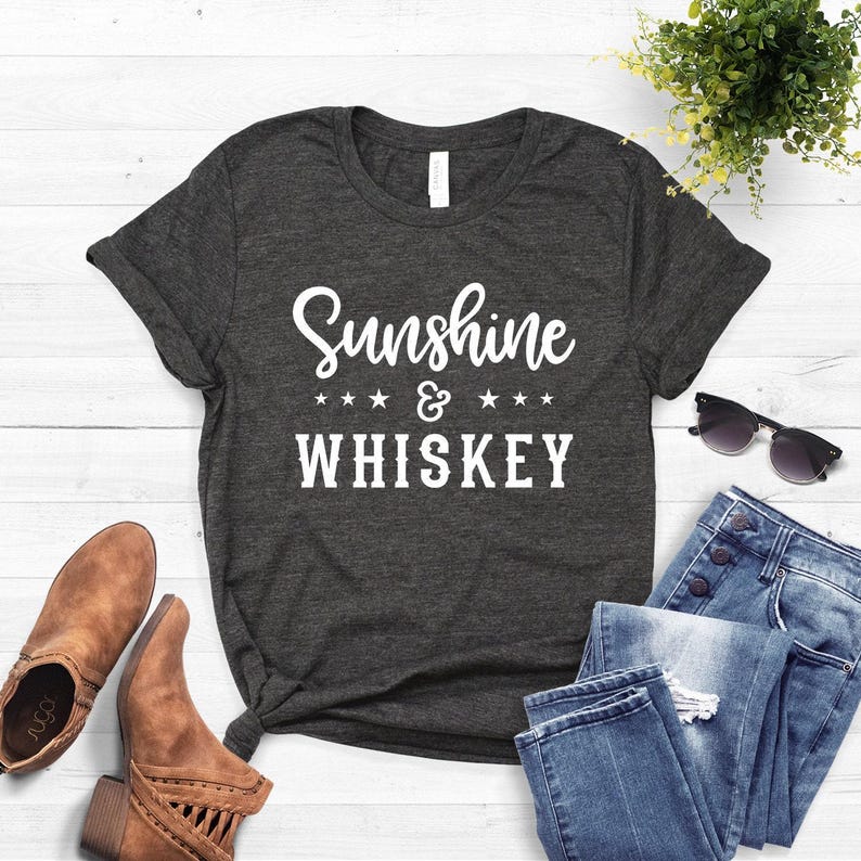 Sunshine & Whiskey Shirt, Country Song Unisex Tee Dark Heather Grey