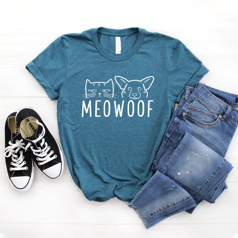 Meowoof Shirt Dog And Cat Mom Dog Mama Shirt Dog Mom Shirt Fur Mama Dog Lover Gift Cat Lover Gift Softstyle Unisex Shirt Heather Teal