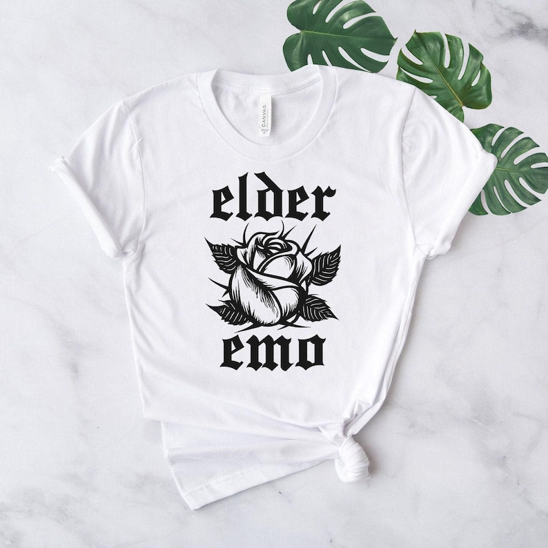 Elder Emo Shirt - Rose Graphic Softstyle Unisex Tee White