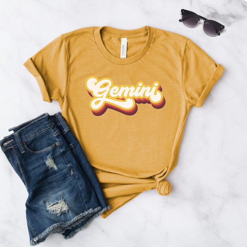 Gemini Shirt Gemini Gifts Gemini Tshirt Zodiac Shirt Astrology Shirt 70s Shirt Horoscope Sign Shirt Softstyle Unisex Tee Heather Mustard