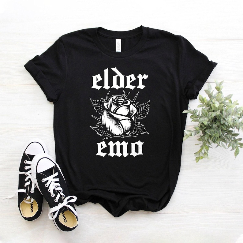 Elder Emo Shirt - Rose Graphic Softstyle Unisex Tee Black
