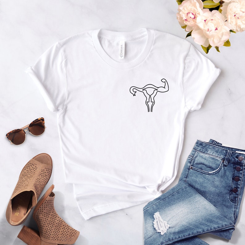 Feminism Shirt Strong Uterus Shirt Smash The Patriarchy Pro Choice Feminism Clothing Womens March Shirt Softstyle Unisex Tee White