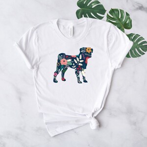 Pug Shirt Pug Gift Pug Tshirt Pug Floral Print Pug Gifts Dog Shirt Dog Floral Shirt Pug Clothing Softstyle Unisex Tee White