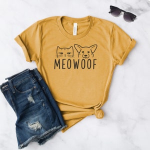 Meowoof Shirt Dog And Cat Mom Dog Mama Shirt Dog Mom Shirt Fur Mama Dog Lover Gift Cat Lover Gift Softstyle Unisex Shirt Heather Mustard