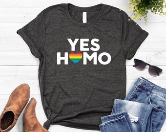 Gay Pride Shirt ∙ Yes Homo Shirt ∙ Gay Rainbow Shirt ∙ No Hetero ∙ Gay Parade ∙ LGBT Lesbian Queer Bisexual ∙ Softstyle Unisex Shirt