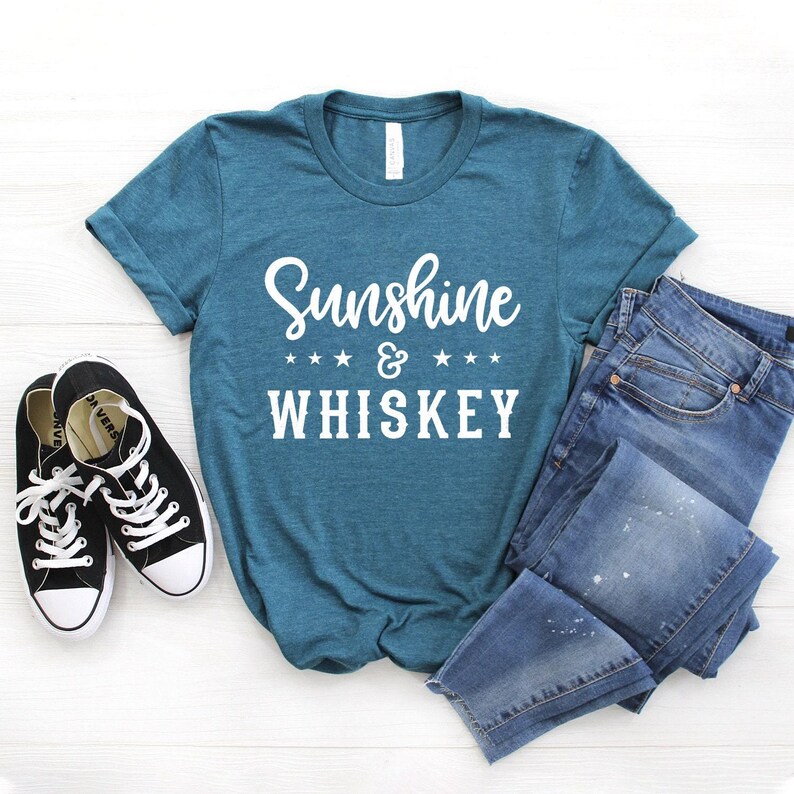 Sunshine & Whiskey Shirt, Country Song Unisex Tee Heather Teal