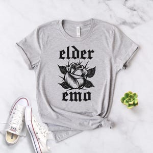 Elder Emo Shirt - Rose Graphic Softstyle Unisex Tee Heather Grey