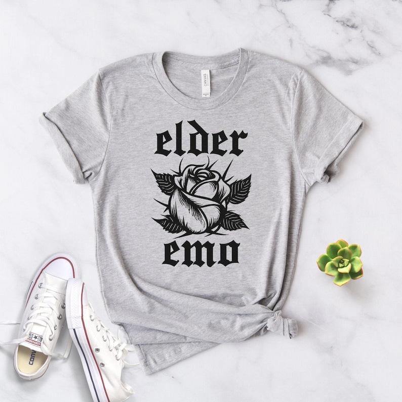 Elder Emo Shirt - Rose Graphic Softstyle Unisex Tee Heather Grey