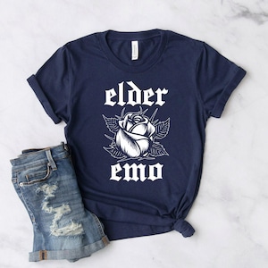 Elder Emo Shirt - Rose Graphic Softstyle Unisex Tee Navy