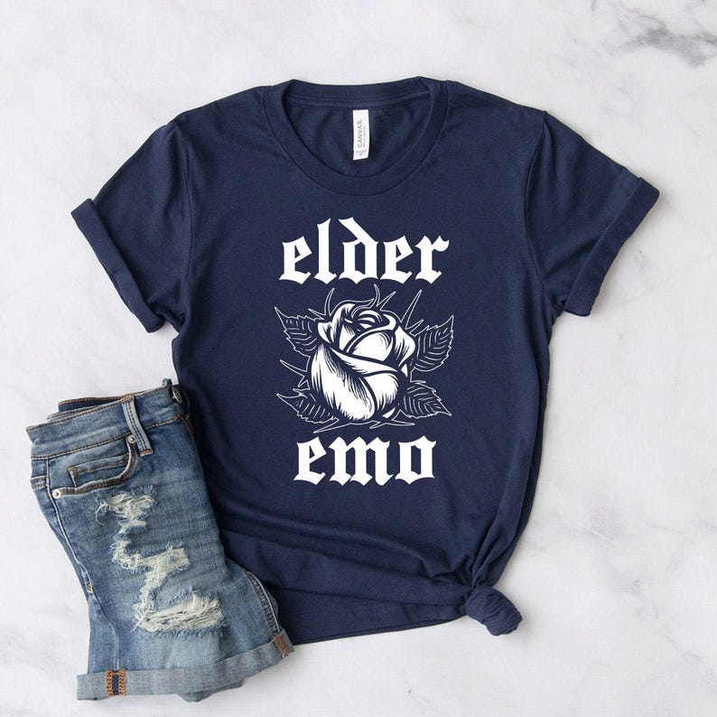 Elder Emo Shirt - Rose Graphic Softstyle Unisex Tee Navy
