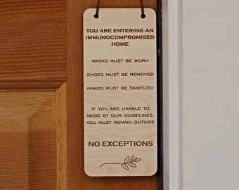 Immunocompromised Home Door Hanger Sign - Hard Maple Wood