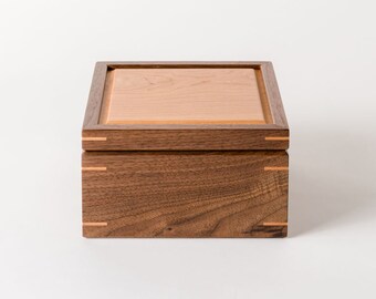 Small Square Wooden Memory Box - Personalized - Walnut and Cherry Wood