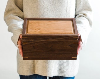 Medium Keepsake Memory Box, Personalized Walnut and Cherry Wood Box, Dog Memorial Box, 5th Anniversary Gift, Remembrance Box