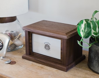 Medium Wooden Pet Urn with Photo Slot - Personalized - Walnut