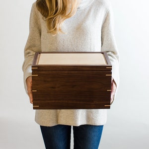 Personalized Walnut and Hard Maple Wood Memory Box, Christmas Eve Box, Wedding Gift Box, Anniversary Keepsake Box image 1