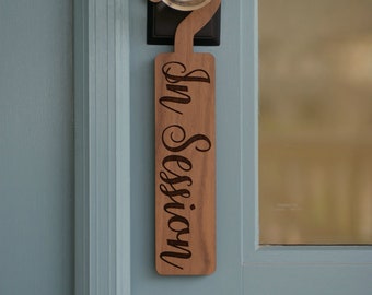 In Session Sign Door Hanger - Hard Maple or Walnut Wood