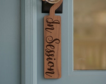 In Session Sign, Reversible Door Hanger - Hard Maple or Walnut Wood