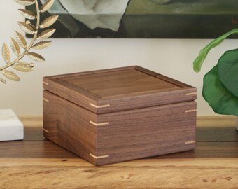 Small Square Walnut Wood Memory Box, Personalized Anniversary Gift, Bridesmaid or Groomsmen Proposal Box