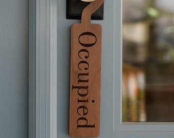 Occupied Reversible Door Hanger Sign, Restroom Sign, Walnut or Hard Maple Wood