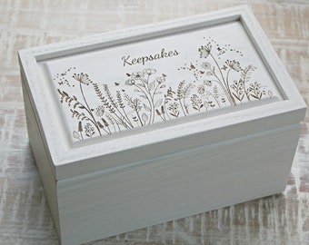 Medium Keepsake Memory Box, Personalized White Washed Oak Memory Box, Wedding Keepsake Box, 5th Anniversary Gift, Baby Keepsake Box