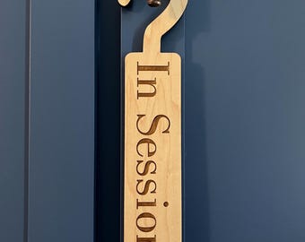 Reversible Wood Door Hanger Sign: In Session, Please Knock