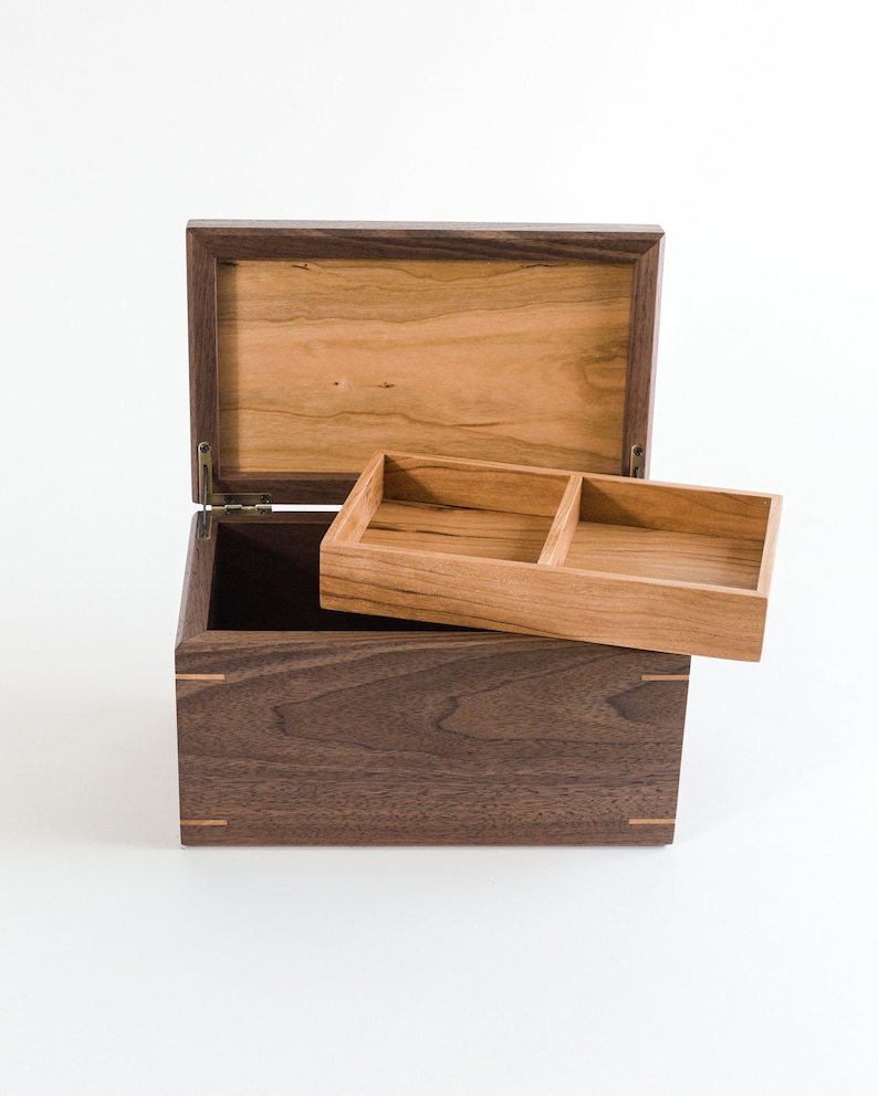 Medium Keepsake Memory Box, Personalized Walnut and Cherry Wood Box, Dog Memorial Box, 5th Anniversary Gift, Remembrance Box image 7