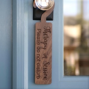 Therapy in Session Door Hanger - Please Do Not Disturb Sign - Maple or Walnut Wood