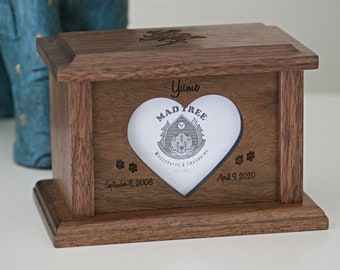 Small Wooden Pet Urn with Photo Slot - Personalized - Walnut