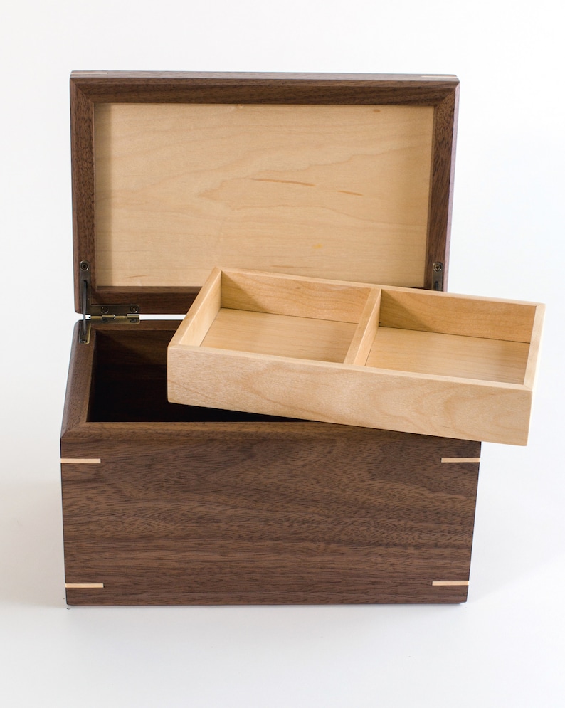 Personalized Walnut and Hard Maple Wood Memory Box, Christmas Eve Box, Wedding Gift Box, Anniversary Keepsake Box image 2