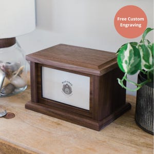Medium Walnut Pet Urn with Photo Slot – Personalized Wood Urn for Dog, Cat, or Pet | Fits Pets up to 100 lbs | 8” x 5.625” x 5.25”