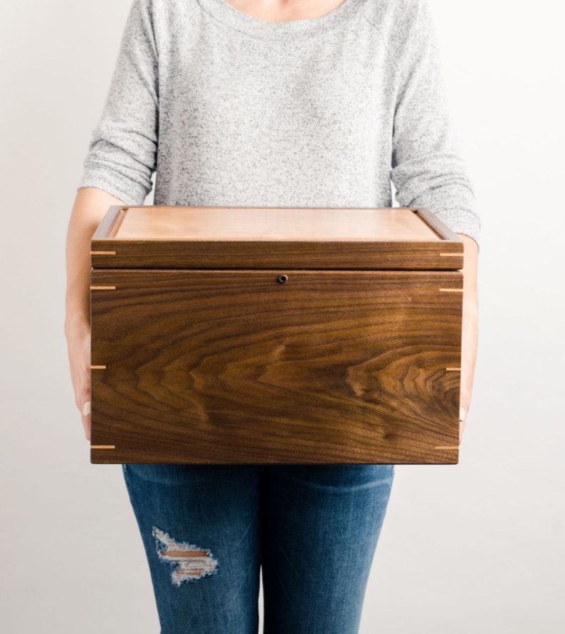 Personalized Walnut and Cherry Wood Legacy Box, Extra Large Keepsake Memory Box, Bereavement Gift image 1