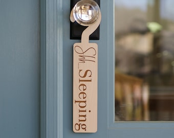 Sleeping, Do Not Disturb, Door Hanger Sign - Hard Maple or Walnut Wood Sign