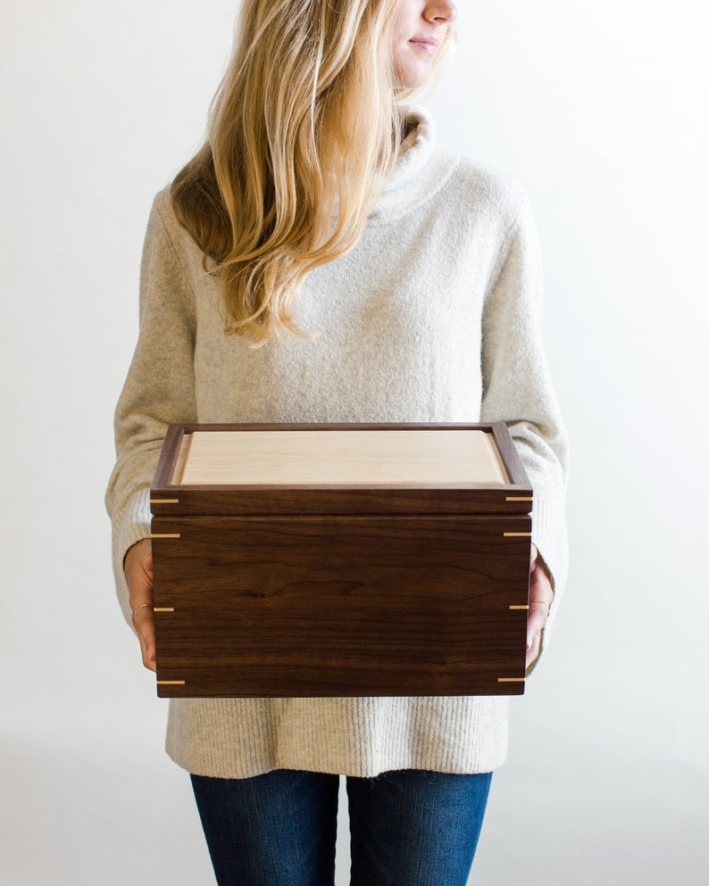 Personalized Walnut and Hard Maple Wood Memory Box, Christmas Eve Box, Wedding Gift Box, Anniversary Keepsake Box image 1