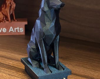 3D Printed Dog Statue with Custom Name Block – Personalized Pet Figurine – PLA Dog Sculpture Gift for Dog Lovers